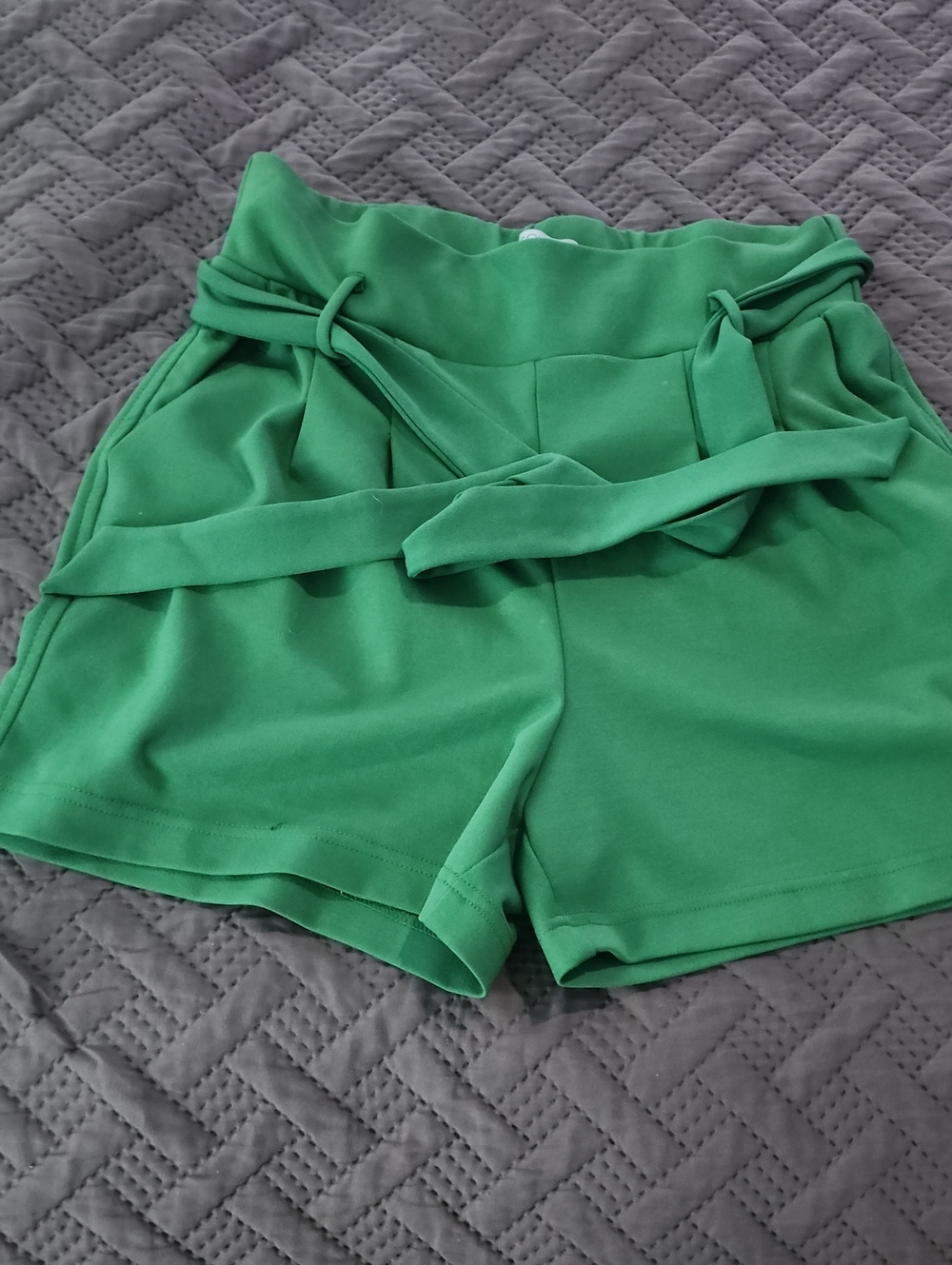 High-Waist Green Paperbag Waist Women's Shorts